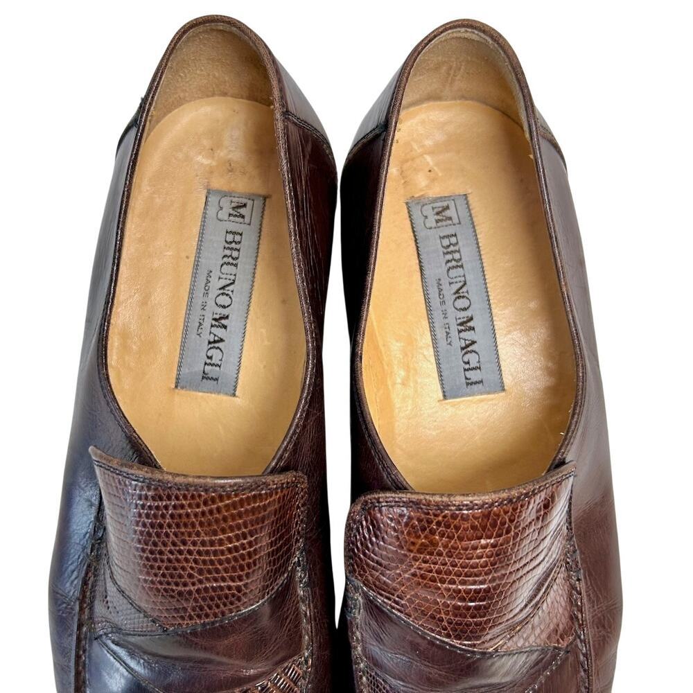 Vintage Bruno Magli Mens Burgundy leather Italian Loafers Size 8M Exotic skin - Picture 9 of 16